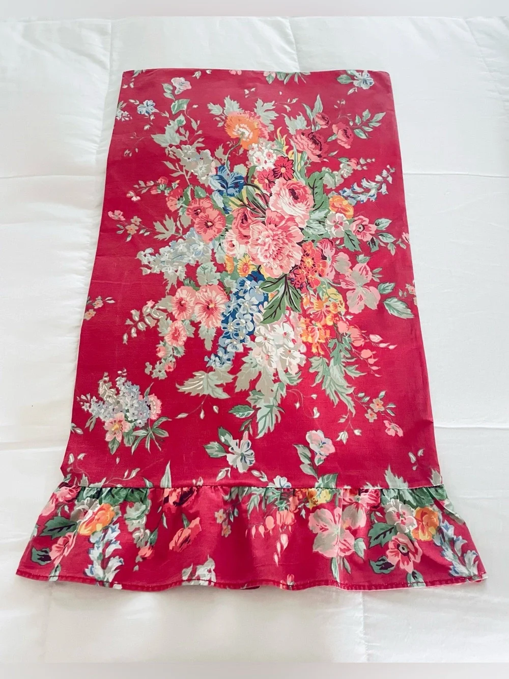 Ralph Lauren Pillowcase Beach House Fuchsia Ruffle Floral Cotton Standard Sz